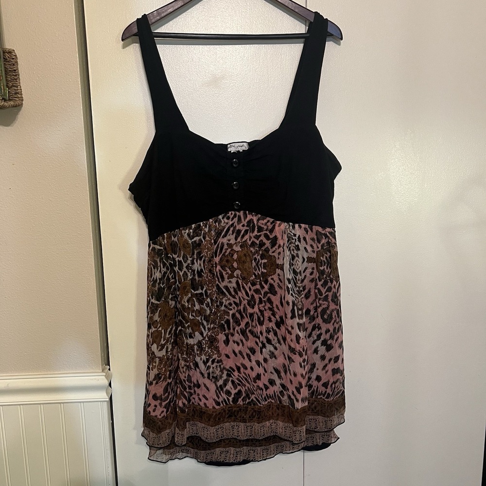 VTG‎ Ultra Pink Animal Print Dress Womens XL Y2K Layered Leopard Cheetah Smocked